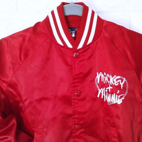 Vintage 80s Nasco Bomber Jacket Youth(10/12) Walt Disney Mickey Minnie Red Satin - Picture 7 of 16
